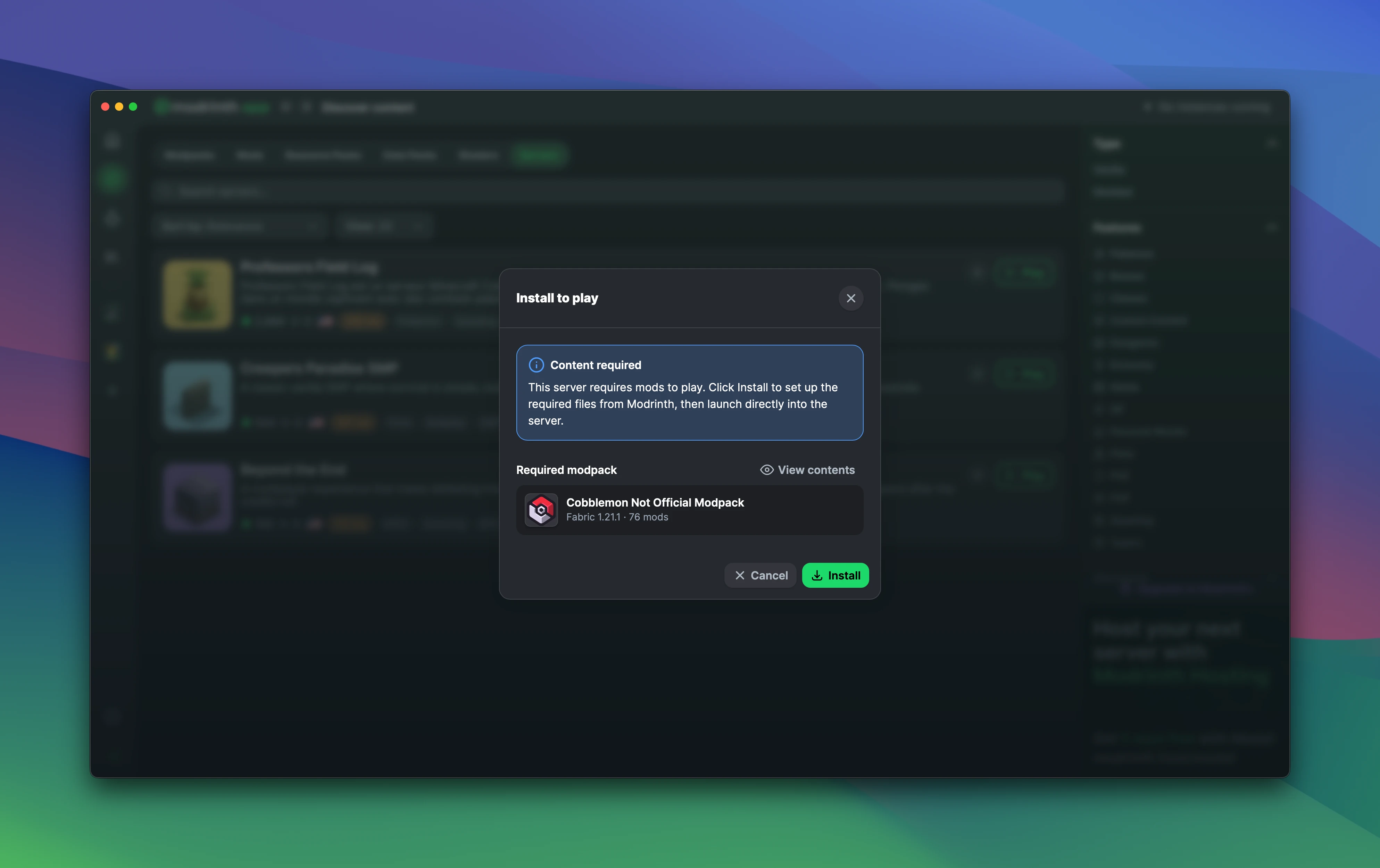 Required content modal